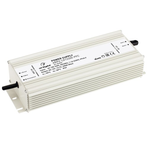 Блок питания ARPV-LG12200-PFC (12V, 16.7A, 200W) (Arlight, IP67 Металл, 5 лет) Источник напряжения с гальванической развязкой для светодиодных изделий. Входное напряжение 100-240 VAC. Выходные параметры: 12 В, 16.7 А, 200 Вт. Встроенный PFC >0,9. Герметичный алюминиевый корпус IP 67. Рабочая температура -30…+50C⁰. Габаритные размеры длина 241 мм, ширина 96 мм, высота 49 мм. Гарантийный срок 5 лет.