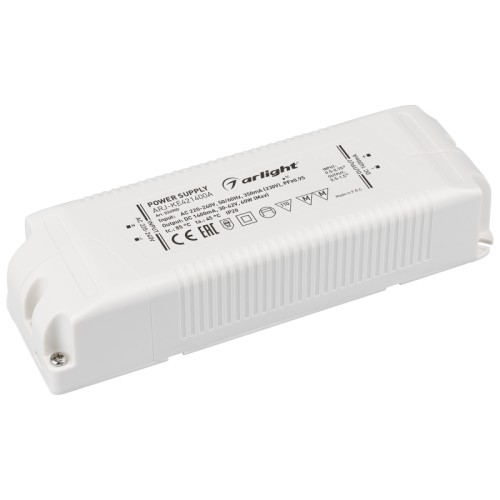 Блок питания ARJ-KE421400A (60W, 1400mA, PFC) (Arlight, IP20 Пластик, 5 лет) Источник тока с гальванической развязкой для светильников и мощных светодиодов. Входное напряжение 220-240 VAC. Выходные параметры: 30-42 В, 1400 mА, 60 Вт. Встроенный PFC >0.95. Негерметичный пластиковый корпус IP 20. Габаритные размеры длина 155 мм, ширина 49 мм, высота 33 мм. Гарантийный срок 3 года.