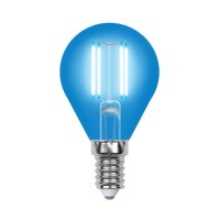  - Лампа светодиодная филаментная Uniel E14 5W синяя LED-G45-5W/BLUE/E14 GLA02BL UL-00002989