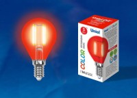  - Лампа светодиодная филаментная Uniel E14 5W красная LED-G45-5W/RED/E14 GLA02RD UL-00002985