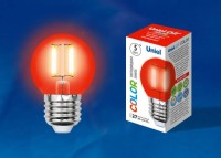  - Лампа светодиодная филаментная Uniel E27 5W красная LED-G45-5W/RED/E27 GLA02RD UL-00002986