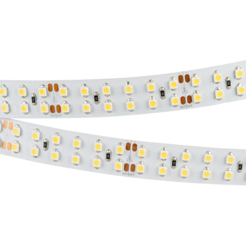 Лента RT 2-5000 24V White6000 2x2 (3528, 1200 LED, LUX) (Arlight, 19.2 Вт/м, IP20) Широкая гибкая лента LUX, светодиоды 2x2 (2 ряда) smd 3528, 240шт/м (1200шт на 5м), белая плата 15мм, скотч 3М. Цвет БЕЛЫЙ 5800-6500K. Питание 24В, мощность 19,2 Вт/м (96 Вт на 5м), угол 120°. Размеры 5000x15x2,4мм. Мин.отрезок 50мм (12 LED). Цена за 1м.