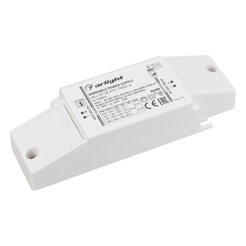 Блок питания ARJ-SP-30-PFC-TRIAC-INS (30W, 26-42V, 0.5-0.7A) (Arlight, IP20 Пластик, 5 лет) Диммируемый источник тока по стандарту TRIAC с гальванической развязкой для светильников и мощных светодиодов. Входное напряжение 220-240 VAC. Выходные параметры: 26-42 В, 500-700 mА, 30 Вт. Выбор значения тока осуществляется DIP-переключателем. Встроенный PFC >0,92. Негерметичный пластиковый корпус IP 20. Габаритные размеры 138х44х30 мм. (98х44х30 мм. без крышек). Гарантийный срок 5 лет.