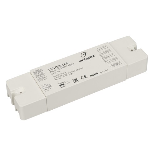 Контроллер ARL-4022-SIRIUS-RGBW (12-24V, 4x6A, RF) (Arlight, IP20 Пластик, 2 года) Контроллер для светодиодной RGBW ленты (ШИМ). Питание/рабочее напряжение 12-24VDC, максимальный ток 6A на канал, 4 канала, максимальная мощность 288-576W. Винтовые клеммы. Корпус - PVC. Габариты 160х46х25 мм. Совместимые пульты см. в сопутствующих товарах.