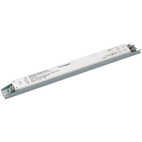 Блок питания ARV-SP24100-LONG-PFC-1-10V-A (24V, 4.2A, 100W) (Arlight, IP20 Металл, 5 лет) Блок питания 24V, ток 4,2А, 100Вт, с управлением 1-10V, с корректором мощности, PF>0,95. Тонкий металлический корпус IP20. Вход: 220-240VAC. Выход: 24VDC 4.2A. Размер 360х30х21 mm. Совместимость со стандартом EMC. Гарантия 5 лет.