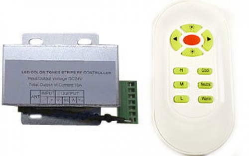 MIX-контроллер CP-RF11B-24 (24V, 240W, ПДУ сенсор) (Arlight, -) Контроллер для ленты 24V White-MIX 2x - для управ-я переключ. между хол. и тепл. белой лентой и регул-ки цв. температуры. Овальный белый радиопульт с 11 кнопками. 24V, 240W, двухканальный по 5A на канал.