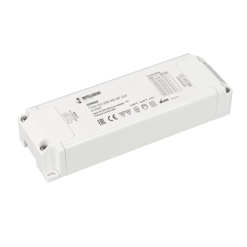 INTELLIGENT ARLIGHT Диммер TUYA-202-60W-MIX-WF-SUF (230V, 433MHz, 900-1500mA) (IARL, -) Диммер двухканальный, для светодиодных MIX (CCT, Tunable White) светильников. Выбор значения выходного тока осуществляется подстроечным резистором на плате. Вход 220-240V AC, PF>0.95 выход 900-1500mA@24-50V DC (в зависимости от вых. тока), мощность 60W. Низкий пусковой ток 