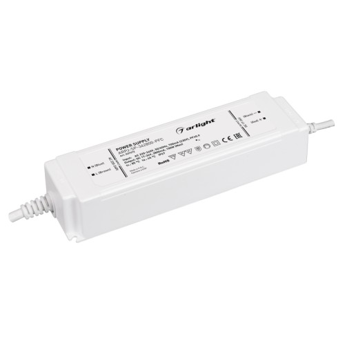 Блок питания ARPJ-SP-342800-PFC (100W, 17-34V, 2.8A) (Arlight, IP67 Пластик, 5 лет) Поставка под заказ от 300 шт. Источник тока с гальванической развязкой для светильников и мощных светодиодов. Входное напряжение 220-240 VAC. Выходные параметры: 17-34 В, 2800 mА, 100 Вт. Встроенный PFC >0.9. Герметичный пластиковый корпус IP 67. Габаритные размеры длина 193 мм, ширина 52 мм, высота 37 мм. Гарантийный срок 5 лет.