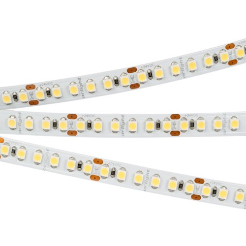 Лента RT6-3528-180 24V Warm2700 3x (900 LED) (Arlight, 14.4 Вт/м, IP20) Гибкая лента, светодиоды smd 3528, 180шт/м (900шт на 5м), белая плата 8мм, скотч 3М. Цвет ТЕПЛЫЙ 2700-2900K. Питание 24V, мощность 14.4 Вт/м (72 Вт на 5м), угол 120°, высокая цветопередача CRI>90. Размеры 5000х8x2мм. Мин.отрезок 33.33мм, 6 шт светодиодов. Пакет 5м. Цена за 1м. Обязательная установка на профиль.