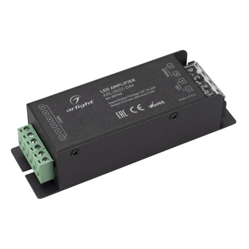 Усилитель ARL-5022-DIM (12-24V, 1x25A, 300-600W) (Arlight, IP20 Металл, 3 года) Одноканальный DIM усилитель для диммеров (12-24VDC). Питание 12-24VDC. 1 канал, ток нагрузки 1x25A, мощность нагрузки 300-600W. Размер 127х41х32 мм.