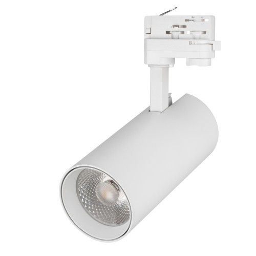 Светильник LGD-GERA-4TR-R90-30W White6000 (WH, 24 deg, 230V, DALI) (Arlight, IP20 Металл, 5 лет) Светильник подвесной для треков/шин 4 провода с управлением DALI. Мощность 30Вт, св. поток 2700-3300лм, 90 лм/Вт, белый 6000 К, угол 24°, CRI>90, напряжение питания 230 В. Белый круглый корпус из алюминия, материал линзы PC/PMMA , степень защиты IP20. Размер: диаметр 90 мм, высота 185 мм. Монтаж на трек 3-фазный. Драйвер встроенный 9-48 В, 700 мА., пульсация 