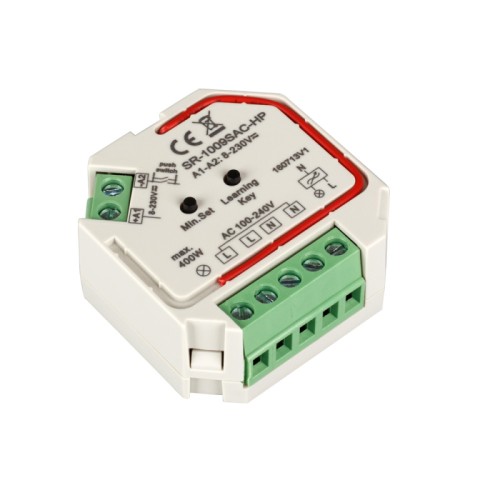 Диммер SR-1009SAC-HP (230V, 1.66A) (Arlight, IP20 Пластик, 3 года) Диммер для диммируемых токовых драйверов для светильников и гибкого неона на 220V, а также для ламп накаливания и галогенных на 220 В. Коммутируемая мощность макс. 400 Вт (1 канал 1,66А), 100Вт для светодиодных источников. Выход - триак (симистор). Управление с помощью диммерных пультов серии SR-2819x, SR-2833x или настенного выключателя без фиксациии. Установка под настенный выключатель. Размер 44x45x20 мм. Питание 100-240VAC.