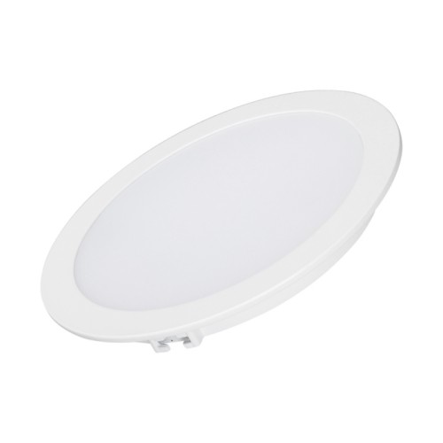 Светильник DL-BL180-18W Warm White (Arlight, IP40 Металл, 3 года) Светодиодная панель 18Вт, корпус белый IP40, круглый. Цвет ТЕПЛЫЙ БЕЛЫЙ 3000K, св.поток 1440-1620лм, CRI(Ra)>80, угол 100°. Размер Ф180x24 мм, установка в отверстие 165 мм. Питание AC 180-240V, 18Вт, DC500mA 32...40V, драйвер в комплекте.