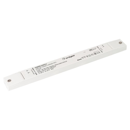 Блок питания ARV-SP-24060-LINEAR-PFC (24V, 2.5A, 60W) (Arlight, IP20 Пластик, 5 лет) Источник напряжения с гальванической развязкой для светодиодных изделий. Входное напряжение 220-240 VAC. Выходные параметры: 24 В, 2.5 А, 60 Вт. Встроенный PFC >0.9. Тонкий пластиковый корпус IP 20. Габаритные размеры длина 300 мм, ширина 30 мм, высота 16 мм. Гарантийный срок 5 лет.