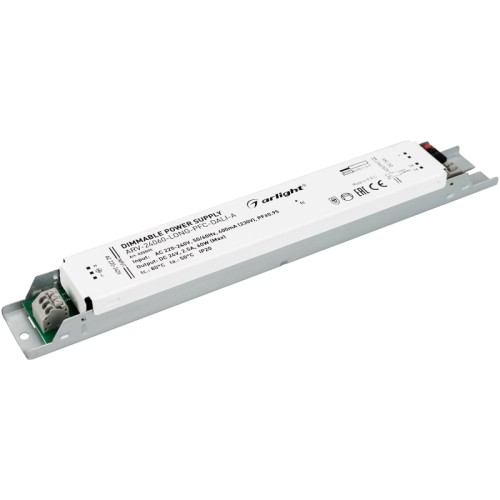 Блок питания ARV-24060-LONG-PFC-DALI-A (24V, 2.5A, 60W) (Arlight, IP20 Металл, 5 лет) 