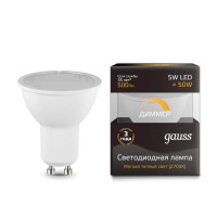  - Лампа светодиодная диммируемая Gauss GU10 5W 3000K матовая 101506105-D