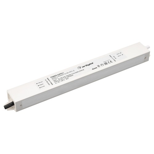 Блок питания ARPV-LG24045-SLIM-PFC-D (24V, 1.9A, 45W) (Arlight, IP67 Металл, 5 лет) Источник напряжения с гальванической развязкой для светодиодных изделий. Входное напряжение 200-240 VAC. Выходные параметры: 24 В, 1.9 А, 45 Вт. Встроенный PFC >0.98. Герметичный алюминиевый корпус IP 67. Рабочая температура -30…+50C⁰. Габаритные размеры длина 263 мм, ширина 30 мм, высота 20 мм. Гарантийный срок 5 лет.