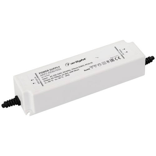 Блок питания ARPJ-KE86700A (60W, 700mA, PFC) (Arlight, IP65 Пластик, 5 лет) Источник тока с гальванической развязкой для светильников и мощных светодиодов. Входное напряжение 220-240 VAC. Выходные параметры: 63-86 В, 700 mА, 60 Вт. Встроенный PFC >0.95. Герметичный пластиковый корпус IP 65. Рабочая температура -30…+50C⁰. Габаритные размеры длина 162 мм, ширина 43 мм, высота 32 мм. Гарантийный срок 5 лет.