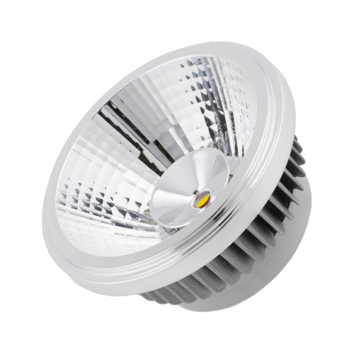 Светодиодная лампа AR111-CFX-14W-12V White (Arlight, -) Светодиодная лампа AR111 с рефлектором, G53 14Вт, DC 12V. Св.поток 850 лм, белый 5000K, угол 24 градуса. Размеры 110.7x68.5мм.