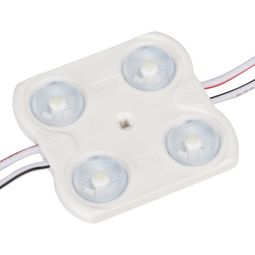 Модуль герметичный CRAFT-2835-4-12V White 170deg (45x43mm, 1.6W, IP67) (Arlight, Закрытый) Герметичный светодиодный модуль IP67, БЕЛЫЙ 6500-7000 К, напряжение 12 В, мощность 1.6 Вт, св. поток 160 лм, 4 светодиода SMD 2835, угол 170°. 20 шт на проводе, расстояние между центрами модулей 150 мм, длина провода между модулями 105 мм, рекомендуемая глубина установки 80–180 мм. Размер 45x43x6.2 мм. Гарантия 5 лет. Высокая световая эффективность.