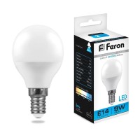  - Лампа светодиодная Feron E14 9W 6400K Шар Матовая LB-550 25803