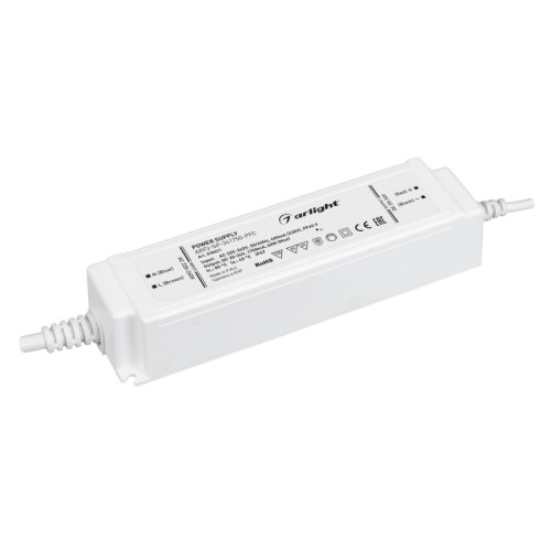 Блок питания ARPJ-SP-341750-PFC (60W, 20-34V, 1.75A) (Arlight, IP67 Пластик, 5 лет) Поставка под заказ от 500 шт. Источник тока с гальванической развязкой для светильников и мощных светодиодов. Входное напряжение 220-240 VAC. Выходные параметры: 20-34 В, 1750 mА, 60 Вт. Встроенный PFC >0.9. Герметичный пластиковый корпус IP 67. Габаритные размеры длина 166 мм, ширина 43 мм, высота 33 мм. Гарантийный срок 5 лет.