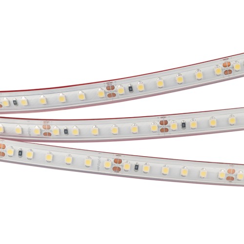 Лента герметичная RTW-PS-A120-10mm 24V Warm3000 (9.6 W/m, IP67, 2835, 50m) (Arlight, Закрытый) Светодиодная лента (монтажная бобина 50м) RTW-PS-A120, герметичная (PS-силиконовая экструзия). Светодиоды 2835, 120 шт/м (6000 шт на 50 м), белая плата, ширина 10 мм, скотч 3M. Цвет ТЕПЛЫЙ 3000 K, цветопередача CRI>85, угол 120°. Питание 24V, мощность 9.6 Вт/м (480 Вт на 50 м). Размеры 50000x10x5 мм. Мин. отрезок 50 мм, 6 светодиодов. Цена за 1 м. Разрезать перед подключением. Макс.длина подключения 5м!