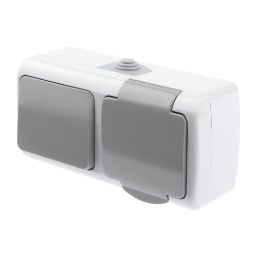 Блок розетка-выключатель ЭРА Intro Atlantic IP54 16/10A 250V с крышкой 5-701-03 Б0050947 