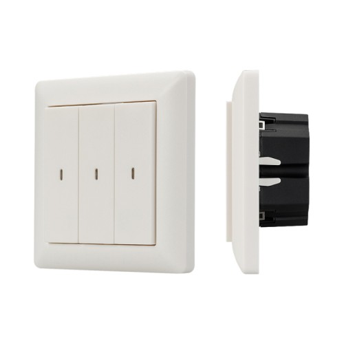 Панель Knob SR-KN0300-IN White (KNX, DIM) (Arlight, -) Универсальная трехклавишная встраиваемая настенная панель стандарта KNX с шестью кнопками. Цвет корпуса белый. Питание от шины KNX DC 21-30V. Размер 86х86х45 мм.