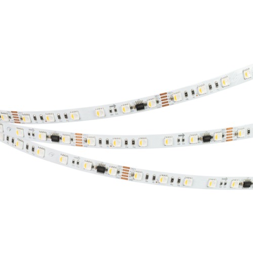 Лента DMX-B60-10mm 24V RGBW-PX6 (18 W/m, IP20, 5060, 5m) (Arlight, -) Светодиодная гибкая лента DMX-B60, открытая IP20, с интерфейсом DMX-512 (драйвер DMX SM17512PS\SSOP10). Светодиоды 5060, 60 шт/м (1 pixel = 6 LED), белая плата 10 мм, скотч 3М. Цвет RGB+4000K, угол 120°. Питание 24 В, мощность 18 Вт/м (90 Вт на 5 м). Размеры 5000x10x2.1 мм. Мин. отрезок 100 мм, 6 светодиодов. Цена за 1 м.