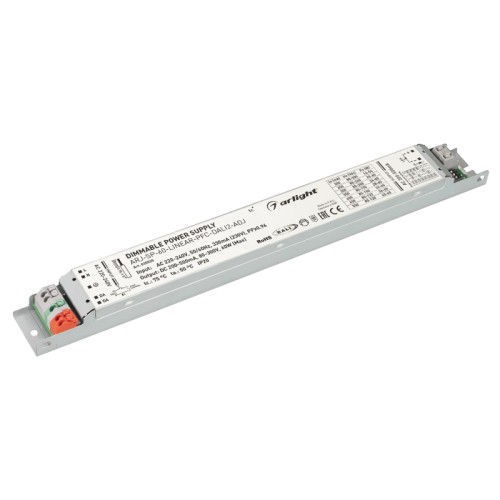 Блок питания ARJ-SP-60-LINEAR-PFC-DALI2-ADJ (60W, 80-300V, 0.2-0.5A) (Arlight, IP20 Металл, 5 лет) Диммируемый источник тока без гальванической развязки с регулировкой для светильников и мощных светодиодов. Входное напряжение 220-240 VAC. Предназначены для питания групп светильников и светодиодов от одного источника тока. Выходные параметры: 80-300В (200мА), 80-240В (250мА), 80-200В (300мА), 80-170В (350мА), 80-150В (400мА), 80-133В (450мА), 80-120В (500мА), максимальная мощность 60 Вт. Встроенный PFC >0,96. Негерметичный металлический корпус IP 20. Габаритные размеры длина 284 мм, ширина 30 мм, высота 20 мм. Гарантийный срок 5 лет.