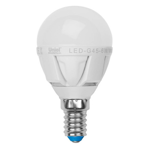 Лампа светодиодная Uniel E14 7W 3000K матовая LED-G45-7W/WW/E14/FR PLP01WH UL-00000773 