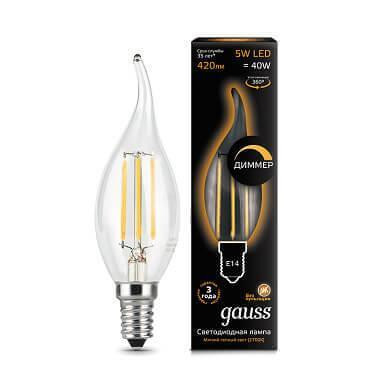 Лампа светодиодная диммируемая Gauss филаментная E14 5W 2700К прозрачная 104801105-D 