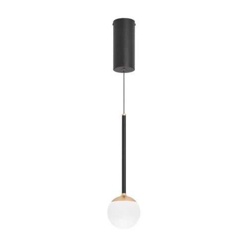 Светильник SP-BEADS-HANG-T-R100-8W Warm3000 (BK-GD, 180 deg, 230V) (Arlight, IP20 Металл, 5 лет) Подвесной светильник. Мощность 8 Вт, св. поток 620 лм, 80 лм/Вт, теплый 3000 K, CRI>90, угол 180°, напряжение питания 230 В. Черно-золотой круглый корпус из алюминия и стали, рассеиватель акрил, степень защиты IP20. Размер: диаметр 100 мм, высота ножки 244 мм, высота с плафоном 351 мм, размер чаши: диаметр 70 мм, высота 160 мм. Монтаж подвесной, длина подвеса 1150 мм. Драйвер 13-24 В, 300 мА, пульсация 