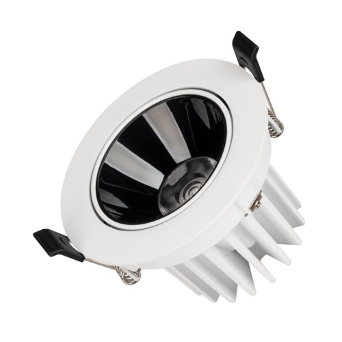 Светильник MS-FORECAST-BUILT-TURN-R102-12W Day4000 (WH-BK, 32 deg, 230V) (Arlight, IP20 Металл, 5 лет) Встраиваемый поворотный светильник даунлайт. Мощность 12 Вт,св. поток 910 лм, 76 лм/Вт, дневной 4000 K, CRI>90, UGR