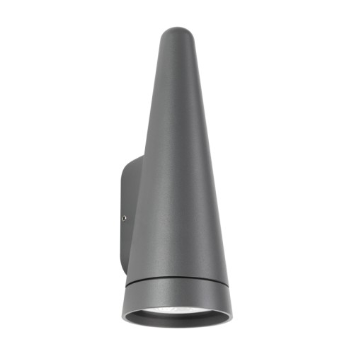 Светильник LGD-CONO-WALL-7W Warm3000 (DG, 36 deg, 230V) (Arlight, IP54 Металл, 3 года) Фасадный светодиодный светильник. Мощность 7 Вт, св. поток 680 лм, 97 лм/Вт, теплый 3000 K, CRI>80, угол 36°, напряжение питания 230 В. Темно-Серый корпус из алюминия, экран стекло, степень защиты IP54. Размер: длина 78 мм, ширина 85 мм, высота 221 мм. Монтаж накладной. Драйвер 18-24 В, 350 мА, пульсация 