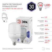  - Лампа светодиодная ЭРА E27 30W 6500K матовая LED POWER T100-30W-6500-E27 Б0027004