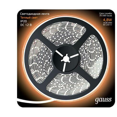Светодиодная лента Gauss 4,8W/m 60LED/m 2835SMD теплый белый 5M 312000105 