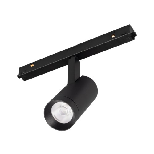 Светильник MAG-ORIENT-SPOT-R45-12W Day4000 (BK, 24 deg, 48V, DALI) (Arlight, IP20 Металл, 5 лет) Светильник для магнитных треков MAG-ORIENT шириной 26 мм с управлением DALI. Мощность 12 Вт, св. поток 1020 лм, 85 лм/Вт, дневной 4000 K, CRI>90, угол 24°, напряжение питания 48 В. Черный фигурный корпус из металл, экран поликарбонат, степень защиты IP20. Размеры LxWxH 116x45x146 мм. Длина светоизлучающего модуля 100мм. Монтаж на трек MAG-ORIENT. Пульсация 