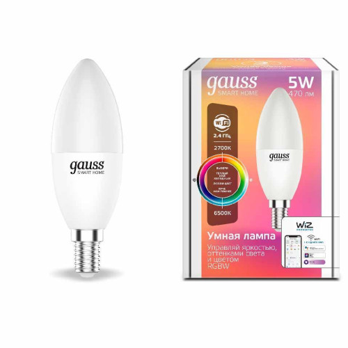 Лампа светодиодная диммируемая Gauss E14 5W 2700-6500K RGBW матовая 1190112 
