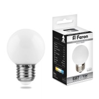  - Лампа светодиодная Feron Е27 1W 6400K Шар Матовая LB-37 25115
