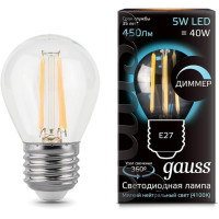  - Лампа светодиодная диммируемая Gauss филаментная E27 5W 4100К прозрачная 105802205-D