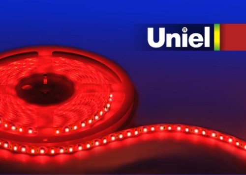 Светодиодная влагозащищенная лента (04862) Uniel 4,8W/m 60LED/m 3528SMD красный 5M ULS-3528-60LED/m-8mm-IP65-DC24V-4,8W/m-5M-RED 