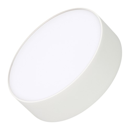 Светильник SP-RONDO-R175-16W Warm3000 (WH, 120 deg, 230V) (Arlight, IP40 Металл, 3 года) Накладной светильник. Мощность 16 Вт, св. поток 1080-1120 лм, 80-90 лм/Вт, теплый 3000 K, CRI>90, угол 120°, напряжение питания 230 В. Белый круглый корпус из алюминия, экран PC, степень защиты IP40. Размер: диаметр 175 мм, высота 52 мм. Монтаж накладной. Драйвер 26-40 В, 400 мА, пульсация 