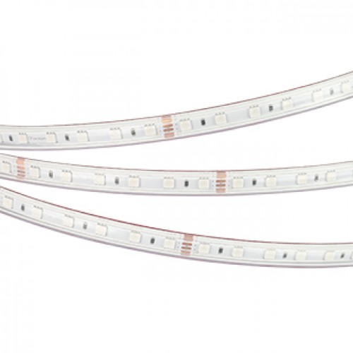 Лента герметичная RTW-PS-B60-12mm 24V RGB (14.4 W/m, IP67, 5060, 50m) (Arlight, 14.4 Вт/м, IP67) Рулон 50м герметичная IP67 лента LUX. Макс.длина подключения 5м. Светодиоды smd 5060, 60шт/м, белая плата 10мм, скотч 3М. Мультицветная R/G/B (управление контроллером). Питание 24V, макс.мощность 14.4 Вт/м, угол 120°. Размеры 50000х12х5мм. Мин.отрезок 100мм, 6 светодиодов. Цена за 1м. Перед подключением отрезать не более 5м.