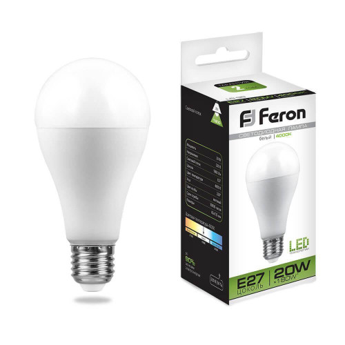 Лампа светодиодная Feron E27 20W 4000K Шар Матовая LB-98 25788 