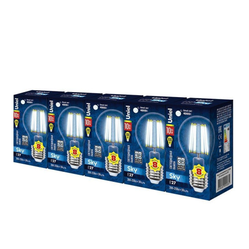 Набор светодиодных ламп филаментная Uniel E27 10W 4000K прозрачная LED-A60-10W/NW/E27/CL PLS02WH UL-00008082 