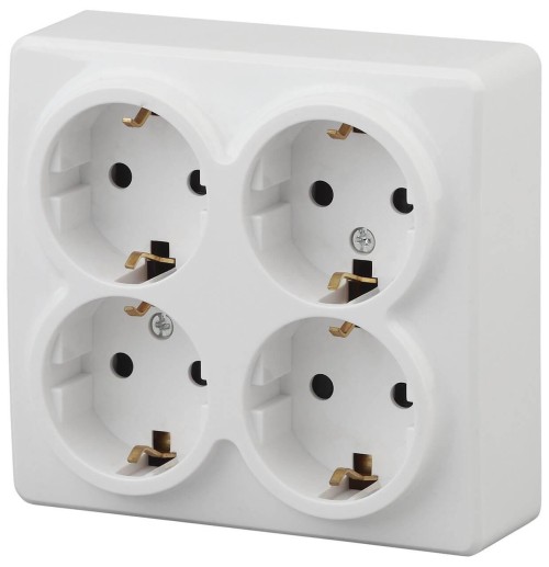 Розетка ЭРА Эксперт 4х2P E со шторками Schuko 16A 250V 11-2211-01 Б0020709 