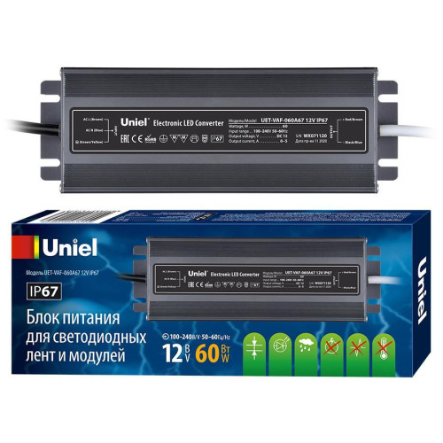 Блок питания Uniel 12V 60W IP67 5A UET-VAF-060A67 12V IP67 UL-00007575 