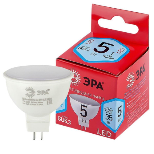 Лампа светодиодная ЭРА GU5.3 5W 4000K матовая LED LED MR16-5W-840-GU5.3 R Б0049639 